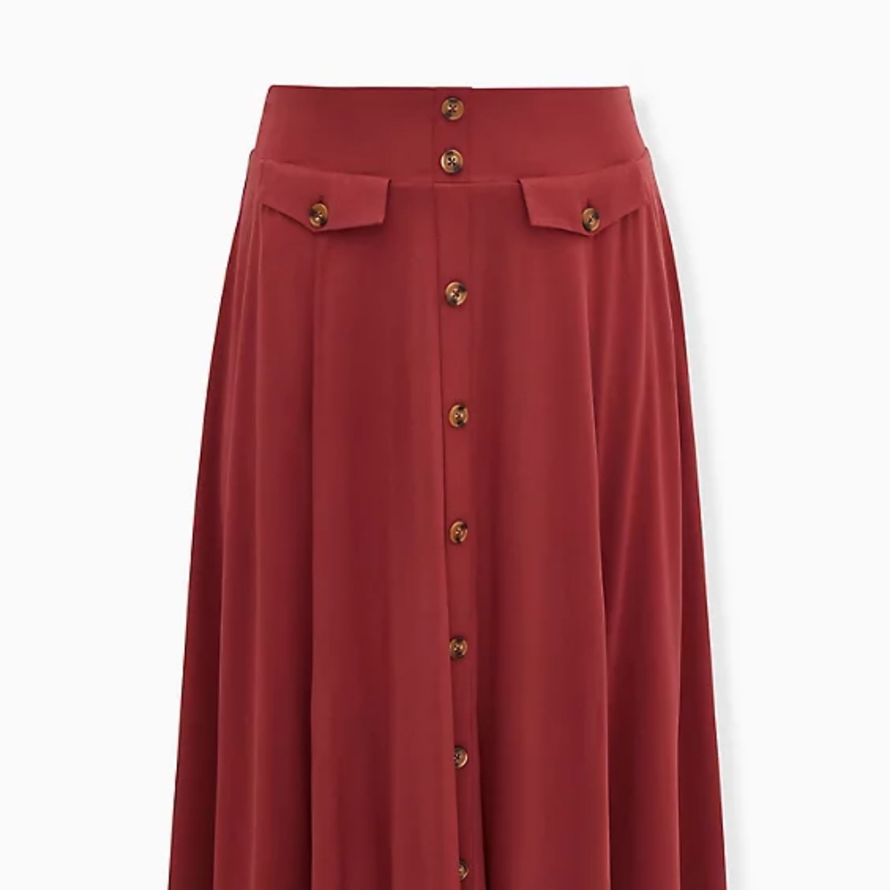 Torrid Muted Red Button Down Challis Skirt Sz 2